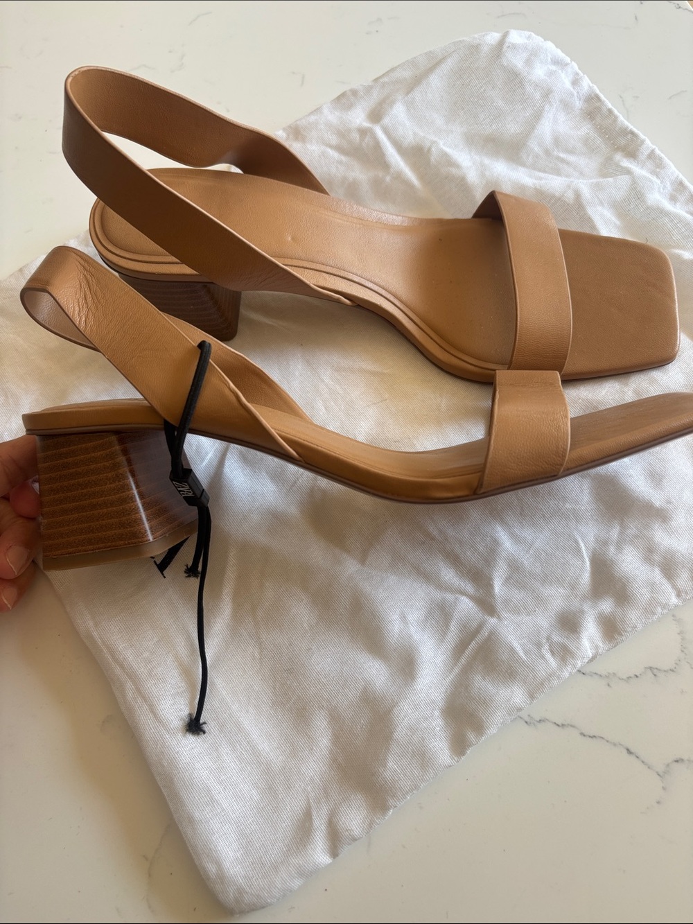 Zara Camel/Tan Slingback Block Heel Sandals - Picture 2 of 5